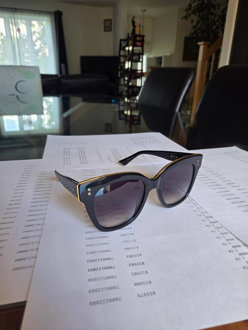 DITA Black and Gold Oversized Cat-Eye Sunglasses